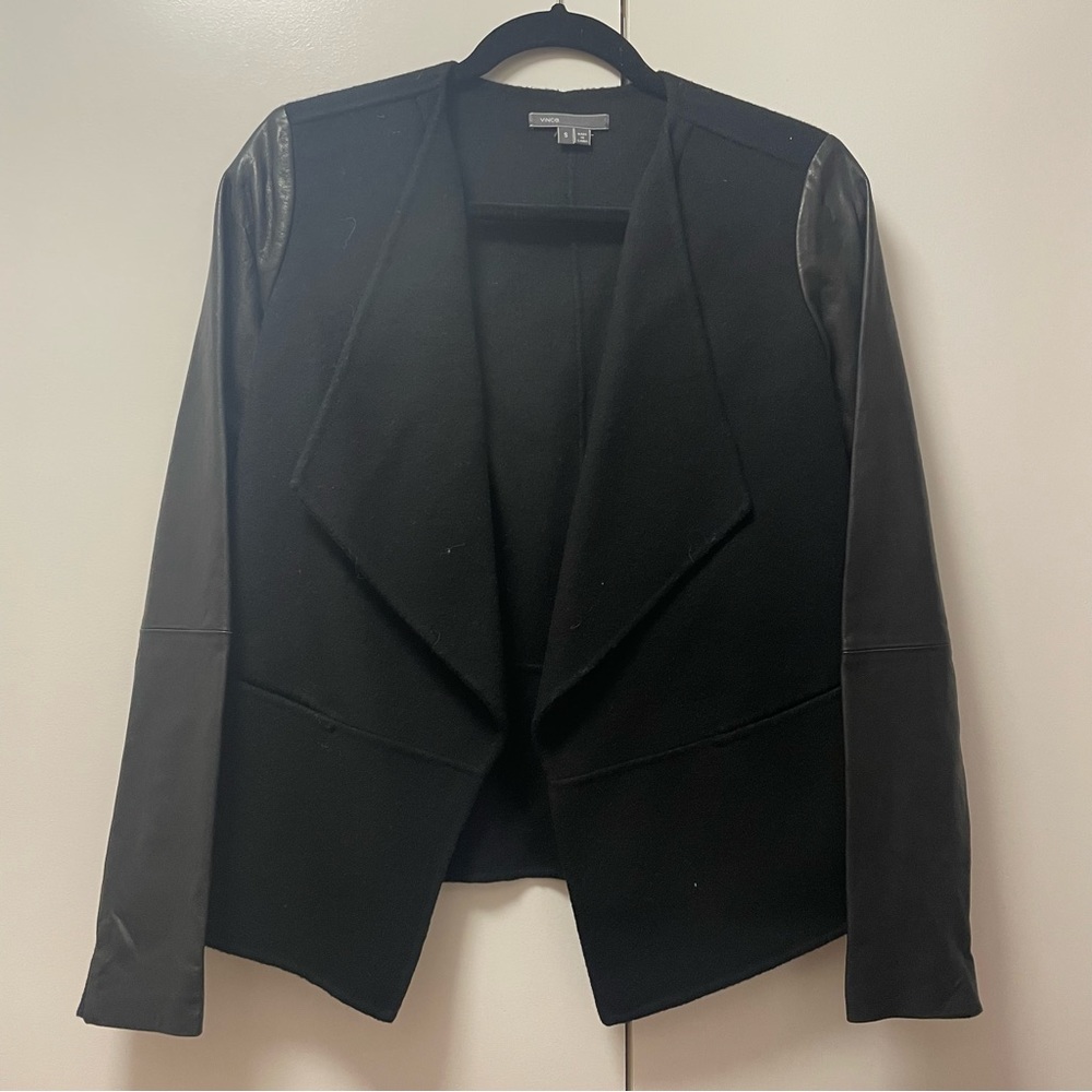 Vince Wool Jacket with Leather Sleeves